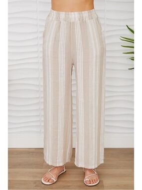 NWT Westport dressbarn Beige and White Striped Wide-Leg Pants Linen Blend 1X